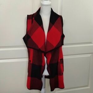 ETWO women's medium red/black plaid big collar vest w/pockets
